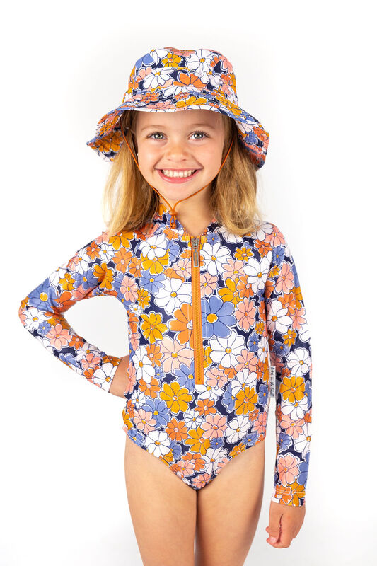 Girls Flower Power Long Sleeve Bathers 