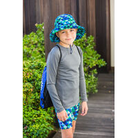 boy wearing the Triangle Swim Hat 
    		