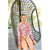 Girls Coral Long Sleeve Bathers
    		