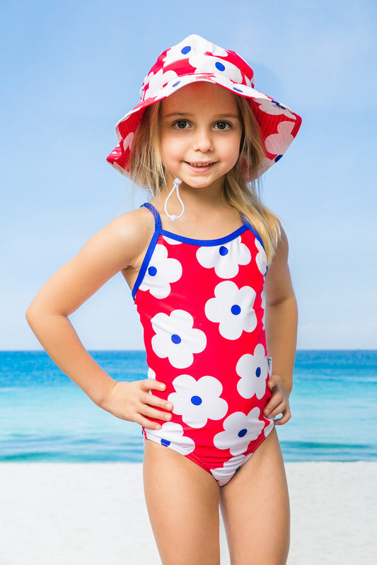 Red Flower Swim Hat (SIZES XS, S ONLY)