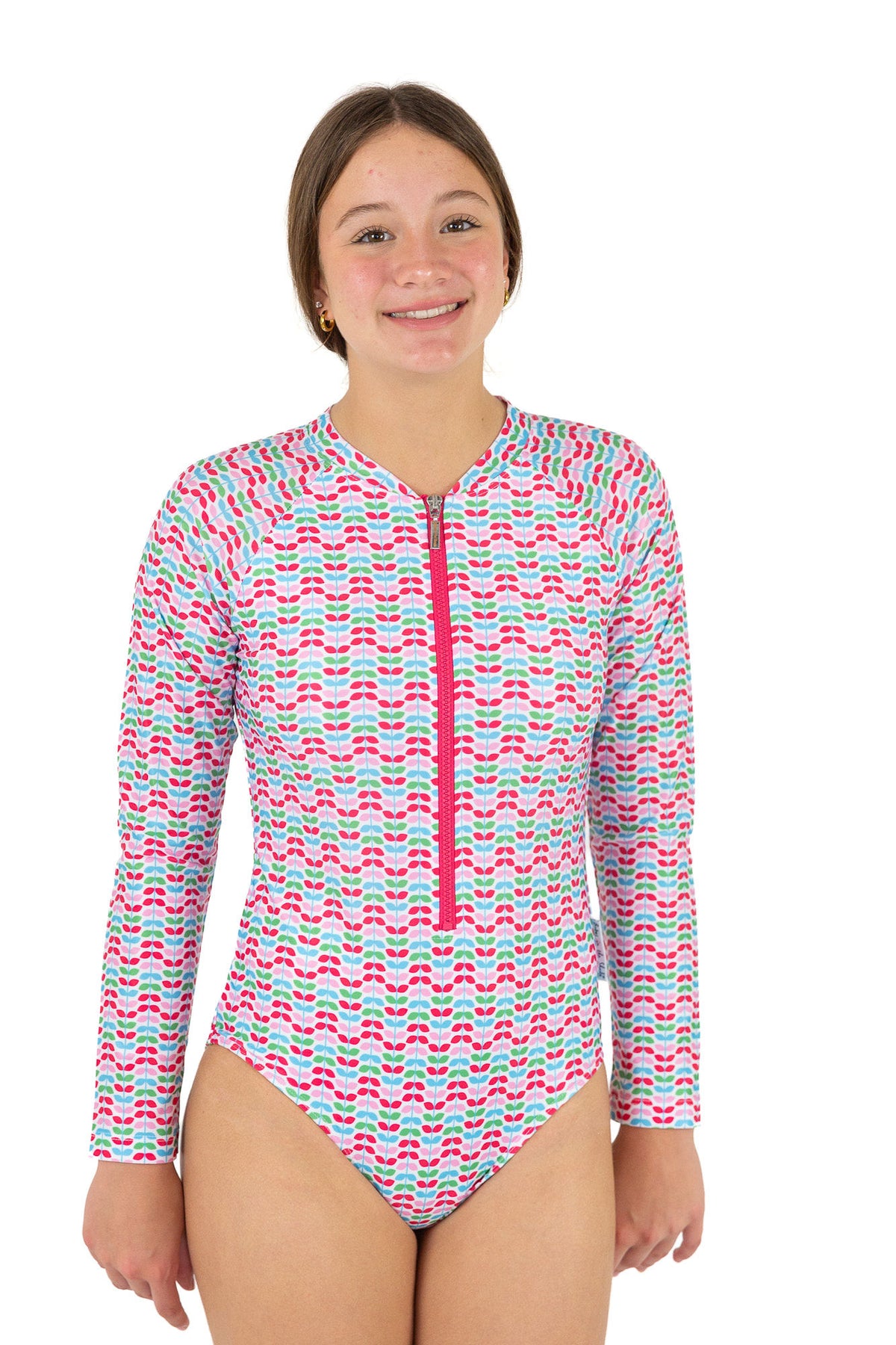 Girls Long Sleeve Bathers RED LEAF