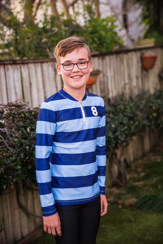 Long Sleeve Boys Rashie RUGGER BLUE (SIZES 1, 2, 3 ONLY)