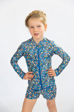 Girls Ditsy Blue Long Sleeve Rashie (SIZES 3, 4, 5, 6, 7, 8 ONLY)