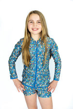 Girls Ditsy Blue Long Sleeve Rashie (SIZES 3, 4, 5, 6, 7, 8 ONLY)