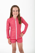 Girls Pinwheel Red Long Sleeve Rashie (SIZES 1, 2, 3, 4, 6, 7 ONLY)
