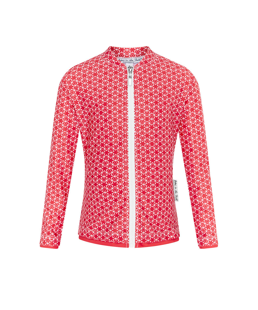 Girls Pinwheel Red Long Sleeve Rashie (SIZES 1, 2, 3, 4, 6, 7 ONLY)