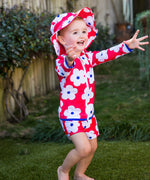 Girls Red Flower Long Sleeve Rashie (SIZES 1, 2, 12, 14 ONLY)
