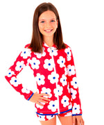 Girls Red Flower Long Sleeve Rashie (SIZES 1, 2, 12, 14 ONLY)
