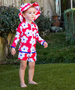 Girls Red Flower Long Sleeve Rashie (SIZES 1, 2, 12, 14 ONLY)