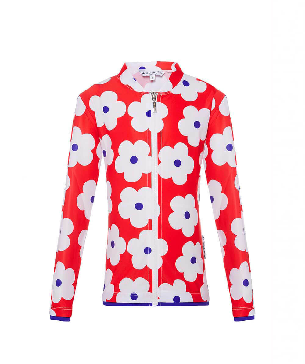 Girls Red Flower Long Sleeve Rashie (SIZES 1, 2, 12, 14 ONLY)