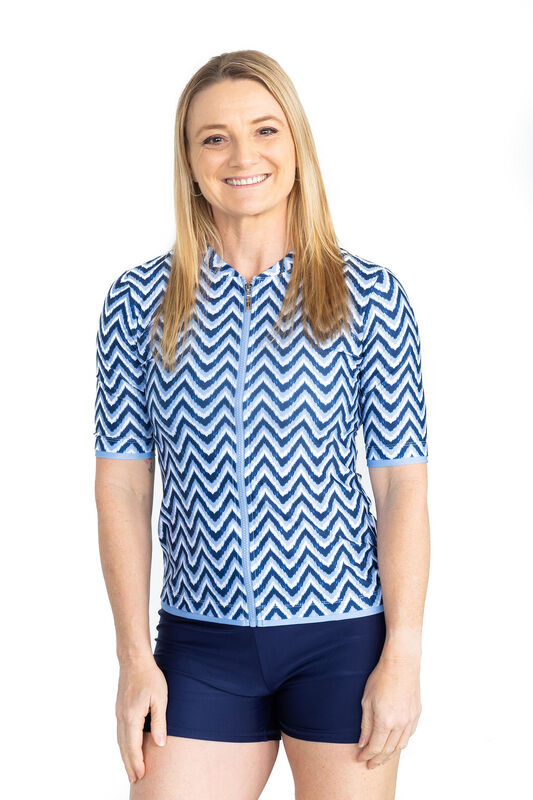Womens Short Sleeve Chevron Blue Rashie