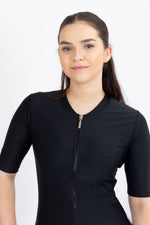 Womens Short Sleeve Plain Black Rashie
