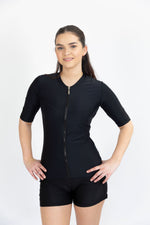 Womens Short Sleeve Plain Black Rashie