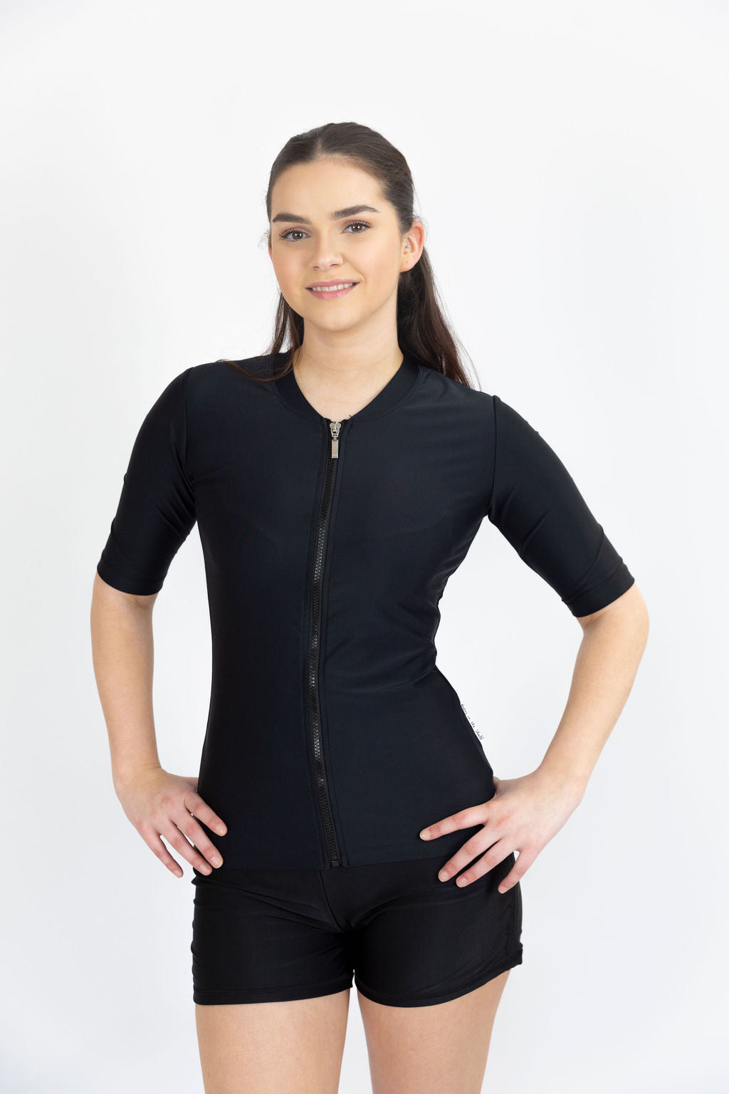 Womens Short Sleeve Plain Black Rashie
