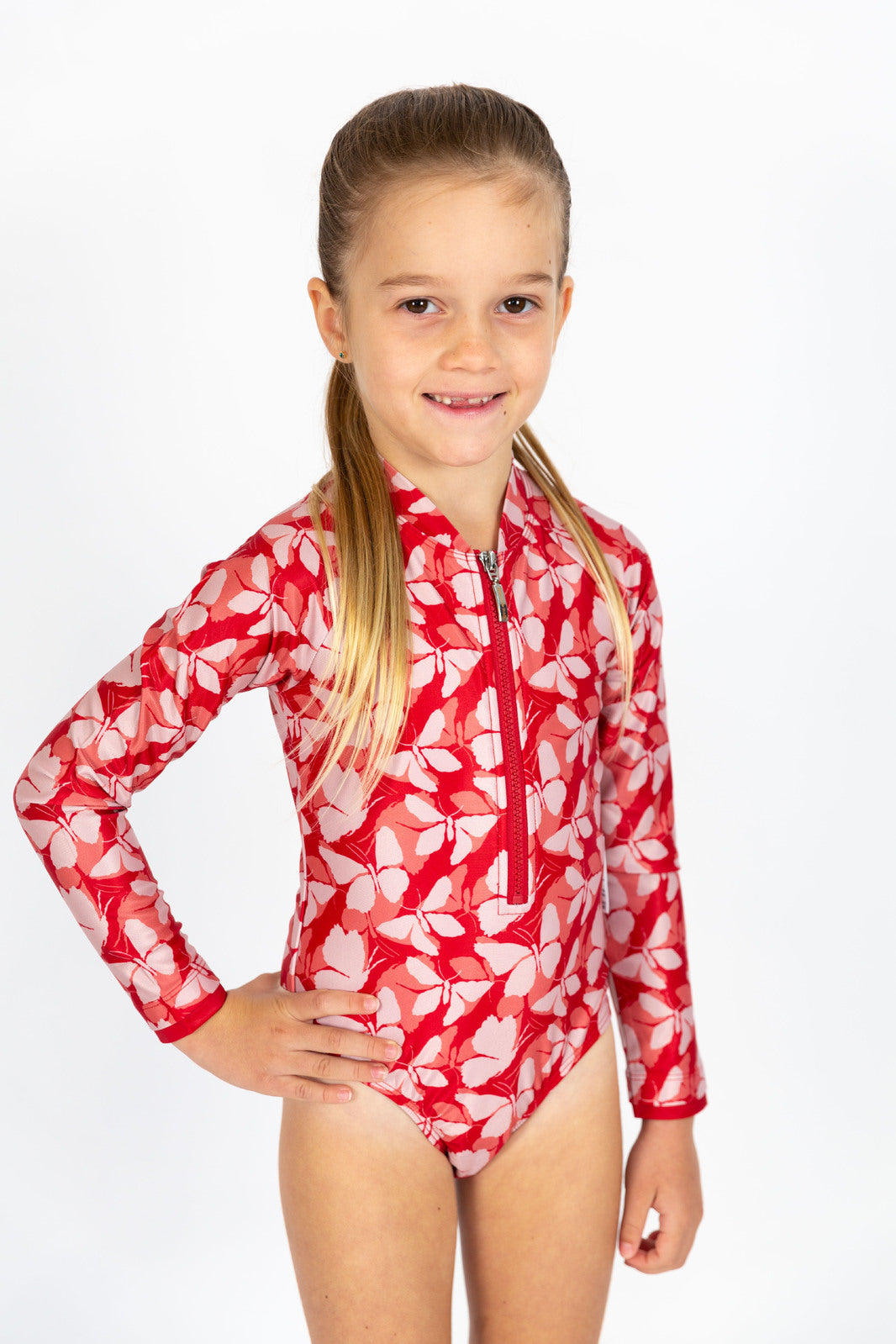 Girls Butterfly Long Sleeve Bathers