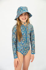 Girls Ditsy Blue Long Sleeve Bathers (SIZES 4, 12, 14 ONLY)