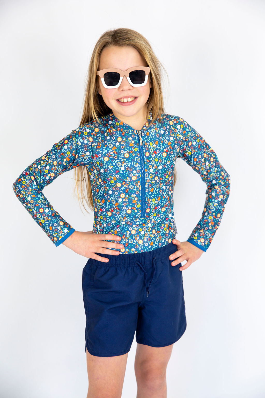 Girls Ditsy Blue Long Sleeve Bathers (SIZES 4, 12, 14 ONLY)
