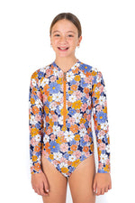 Girls Flower Power Long Sleeve Bathers (SIZES 6, 12, 14 ONLY)