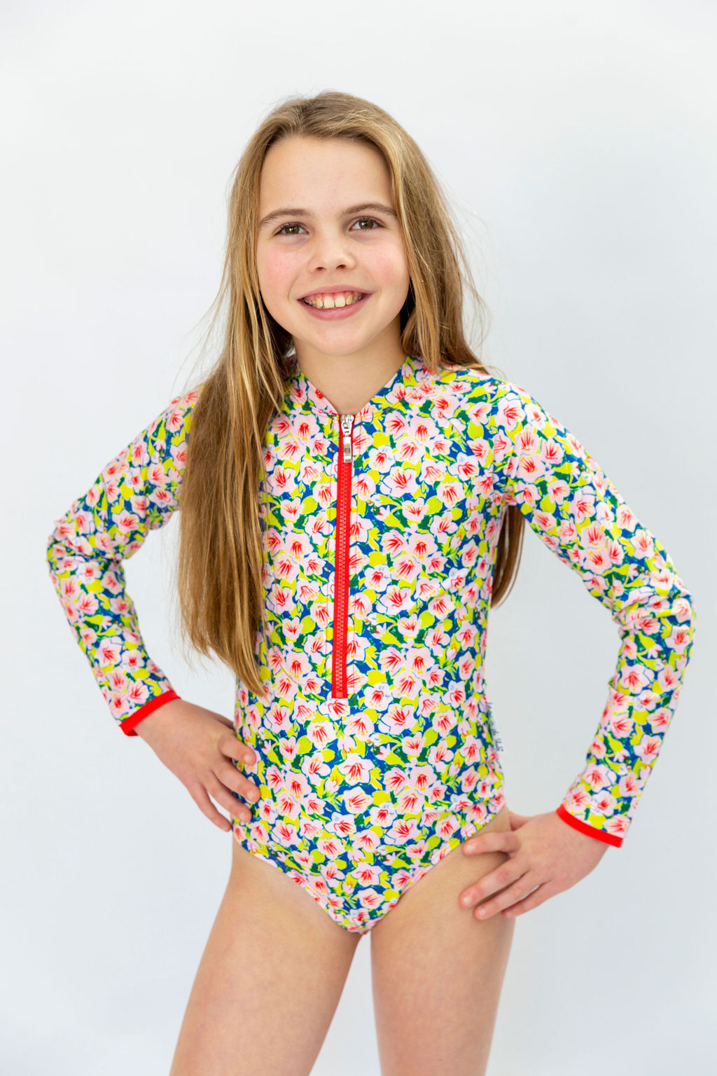 Girls Hibiscus Long Sleeve Bathers (SIZES 4, 12, 14 ONLY)