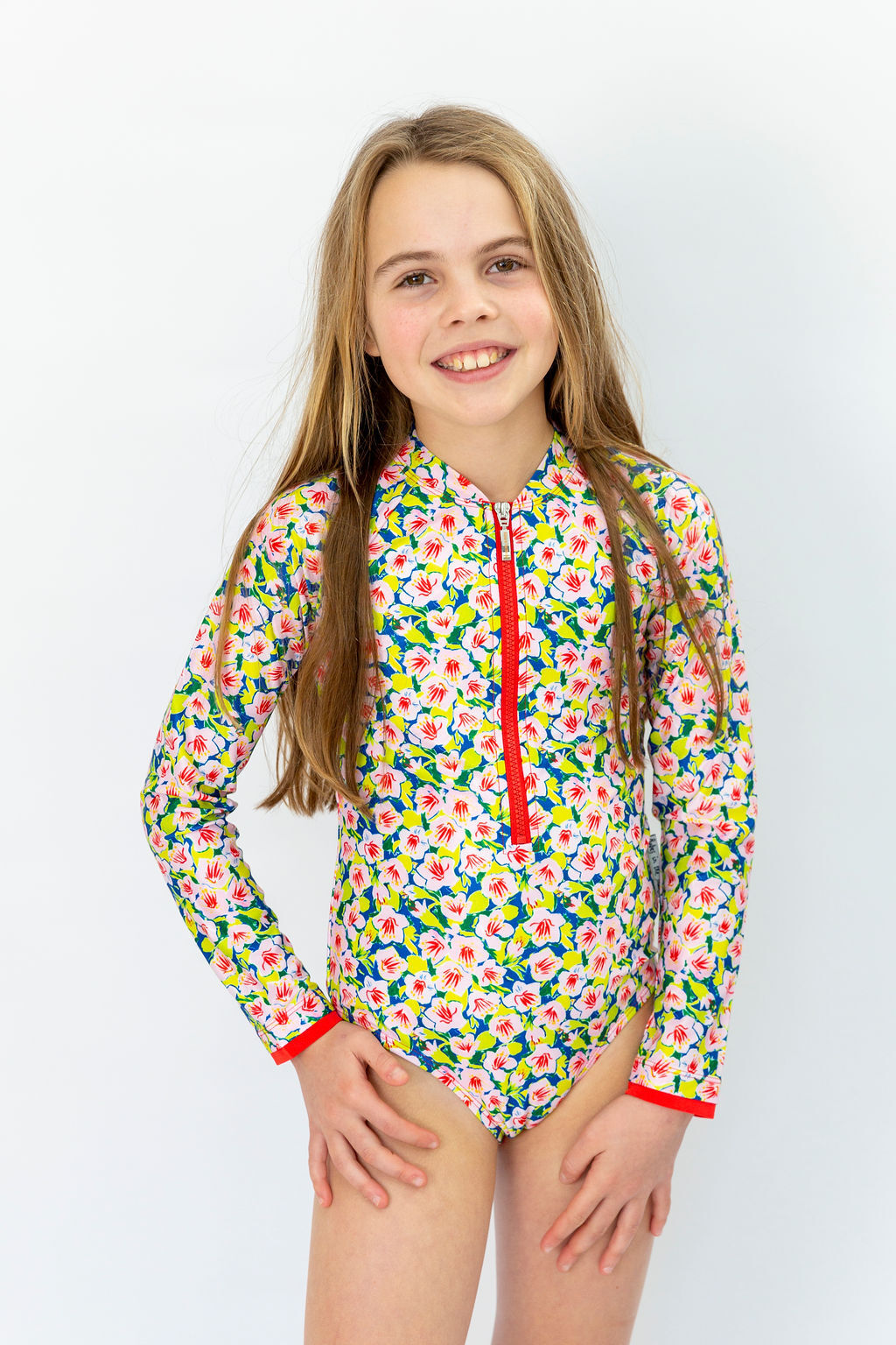 Girls Hibiscus Long Sleeve Bathers (SIZES 4, 12, 14 ONLY)