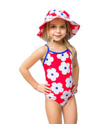 Girls Red Flower Bathers  (SIZES 3, 4, 5, 6, 14 ONLY)