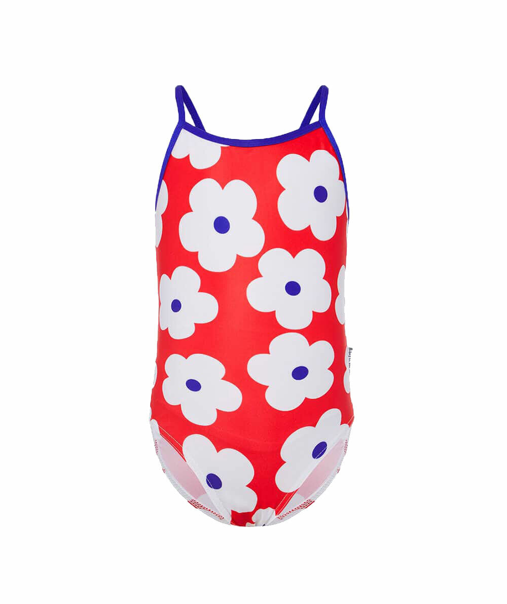 Girls Red Flower Bathers  (SIZES 3, 4, 5, 6, 14 ONLY)
