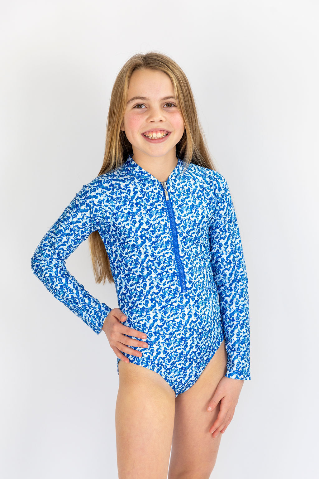 Girls Summer Blue Long Sleeve Bathers (SIZES 4, 6 ONLY)