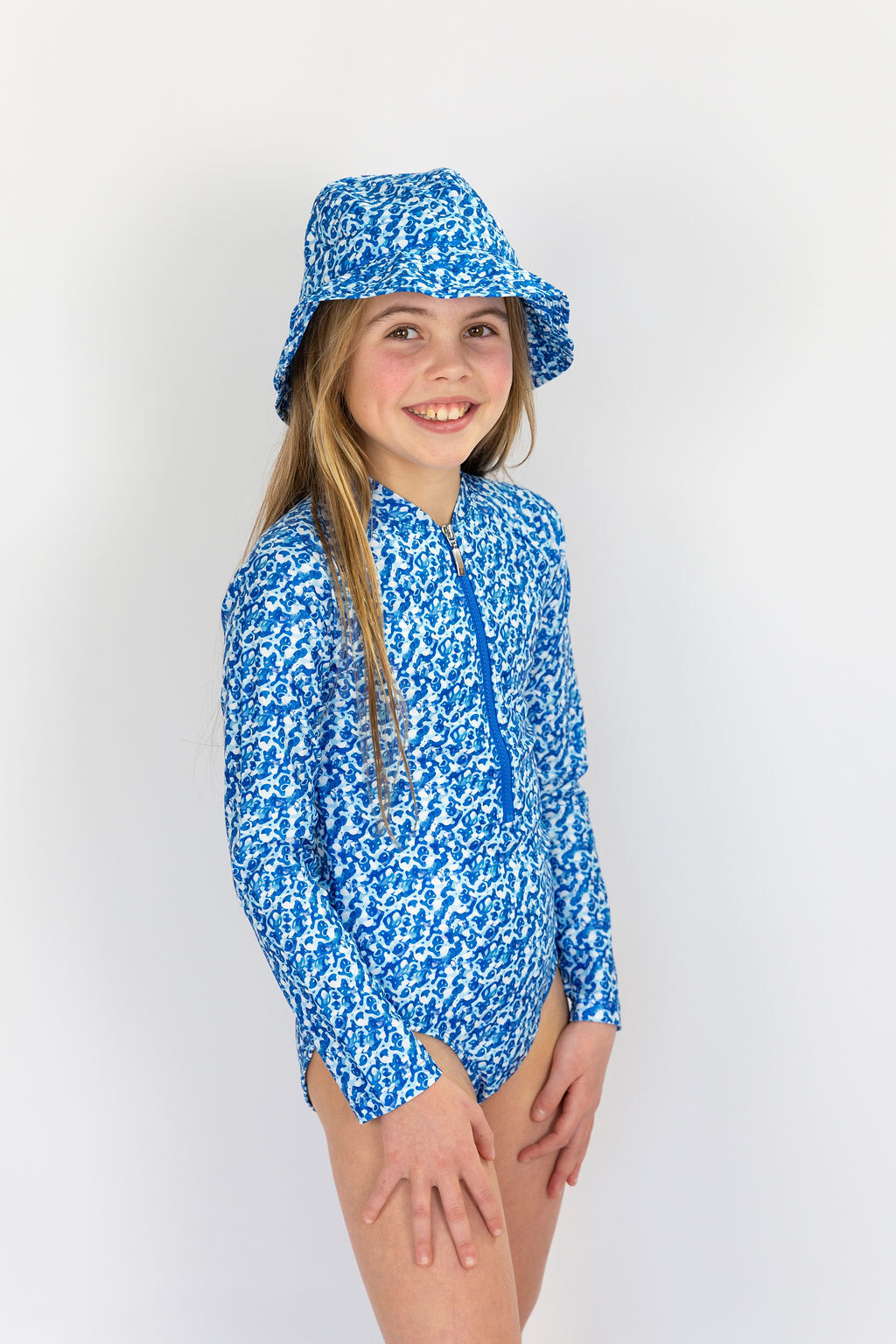 Girls Summer Blue Long Sleeve Bathers (SIZES 4, 6 ONLY)
