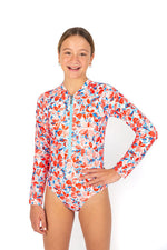 Girls Coral Long Sleeve Bathers (SIZES 12, 14 ONLY)