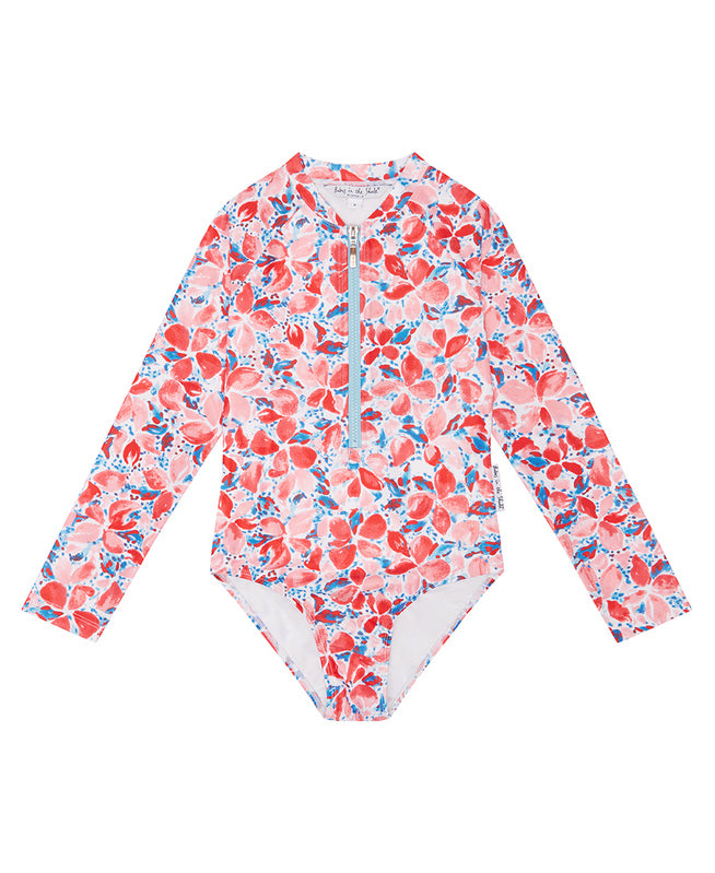 Girls Coral Long Sleeve Bathers (SIZES 12, 14 ONLY)