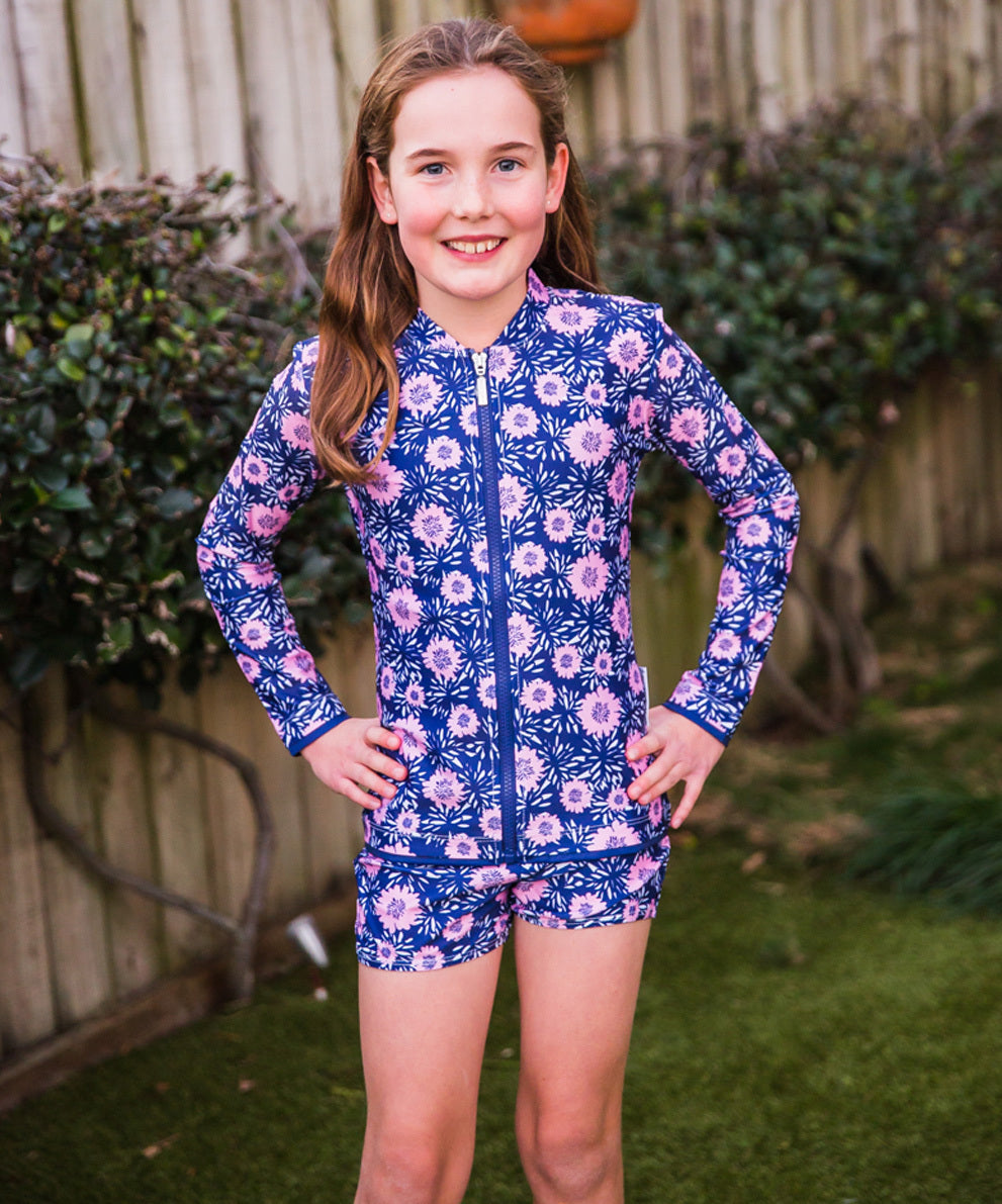Girls Pink Daisy Trunks (SIZES 1, 2, 4 ONLY)